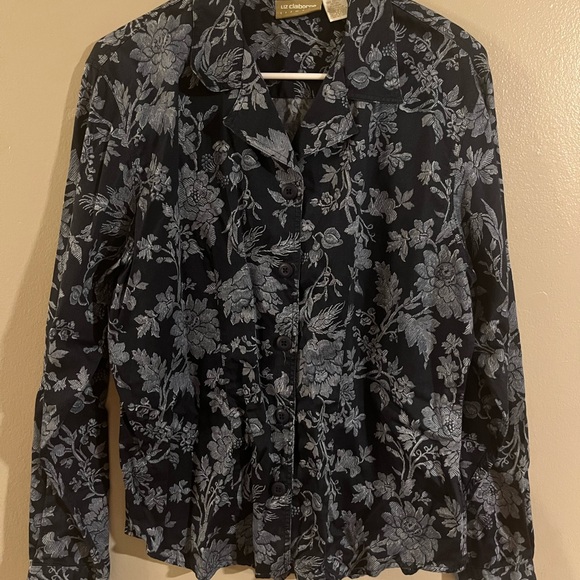 Liz Claiborne Tops - Liz Claiborne Women's Floral‎ Top - Blue and Gray